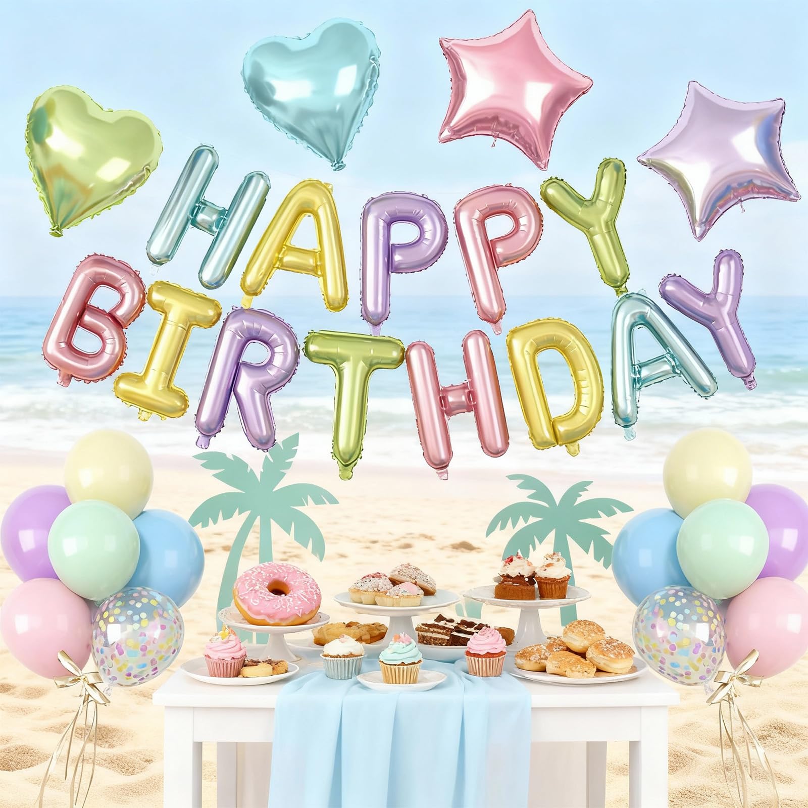 Paready 29-Piece Pastel Happy Birthday Balloon Set with 3D Aluminum Banner and Foil Balloons