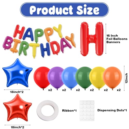 Paready 29-Piece Rainbow Happy Birthday Balloon Set – Foil Banner, Star Balloons & Latex Balloons for Party Decorations