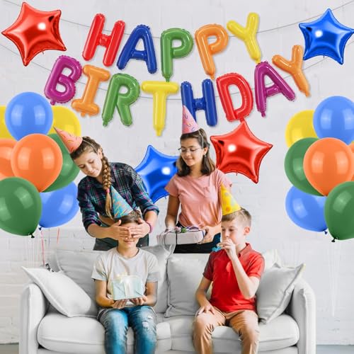 Paready 29-Piece Rainbow Happy Birthday Balloon Set – Foil Banner, Star Balloons & Latex Balloons for Party Decorations