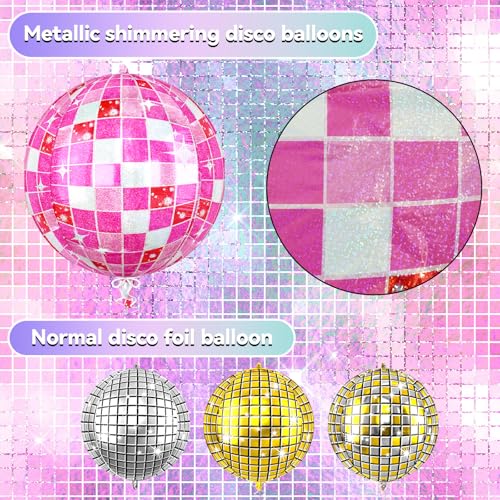 Paready 6-Pack 22-Inch Pink Disco Ball Balloons – 4D Foil Balloons for Party Decor
