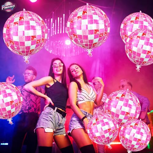 Paready 6-Pack 22-Inch Pink Disco Ball Balloons – 4D Foil Balloons for Party Decor