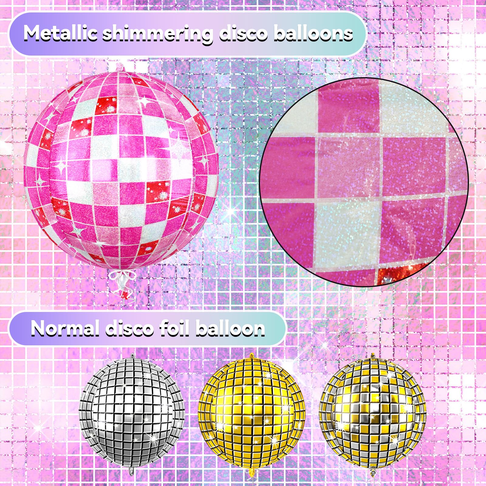 Paready 6-Pack 22-Inch Pink Disco Ball Balloons – 4D Foil Balloons for Party Decor