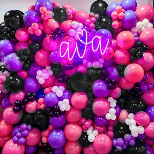 Paready Hot Pink Purple Black Balloon Arch Kit 125 Pieces for Birthday Baby Shower Wedding