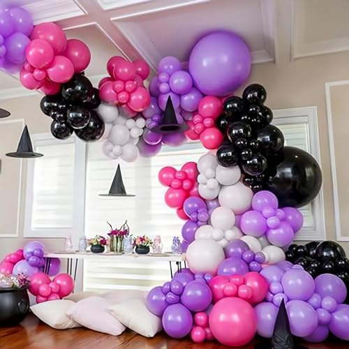 Paready Hot Pink Purple Black Balloon Arch Kit 125 Pieces for Birthday Baby Shower Wedding