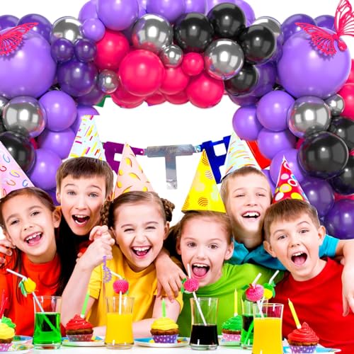 Paready Hot Pink Purple Black Balloon Arch Kit 125 Pieces for Birthday Baby Shower Wedding