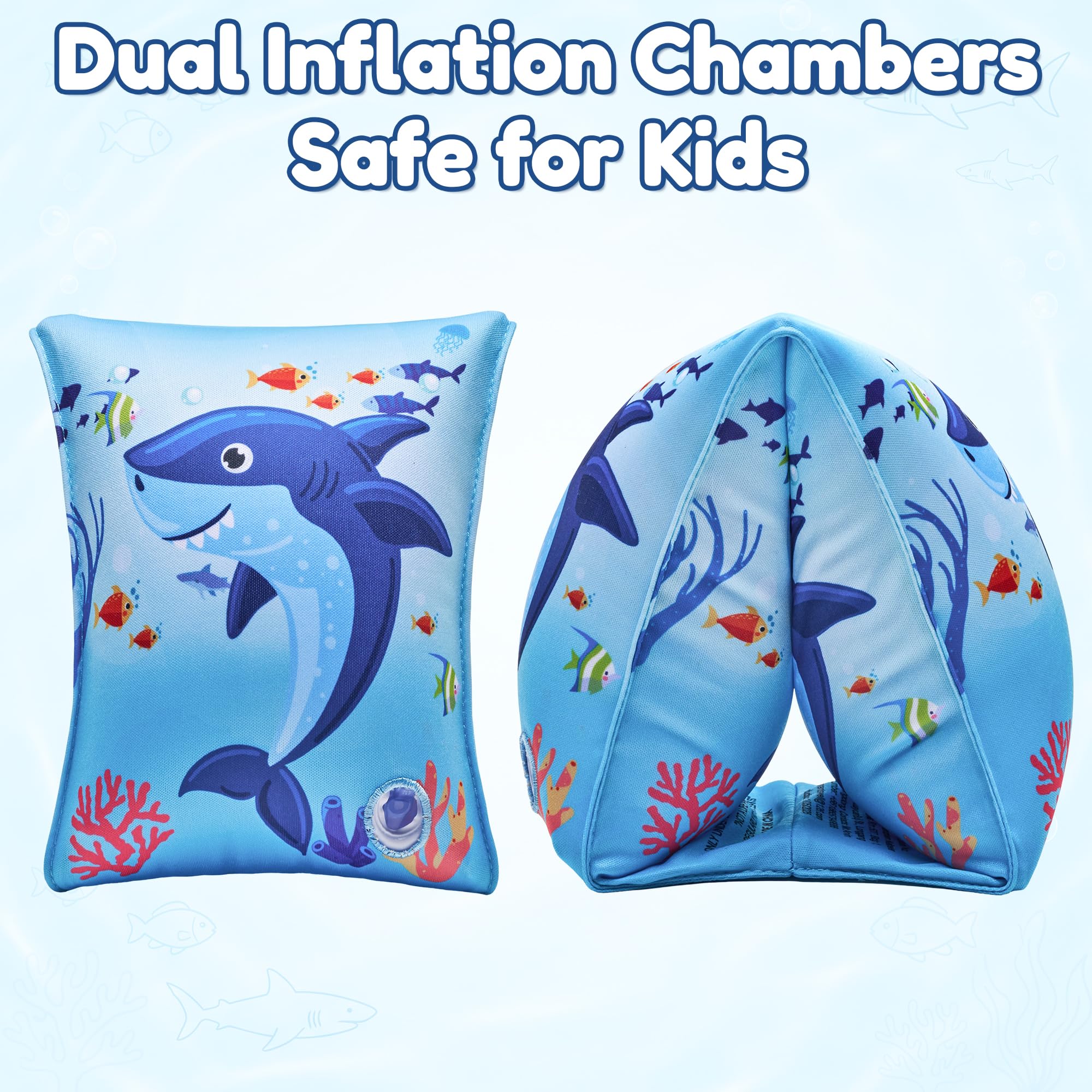 PARENTSWELL 2 Pack Fabric Arm Floaties for Kids – Inflatable Shark Design Pool Sleeves for Toddlers & Children