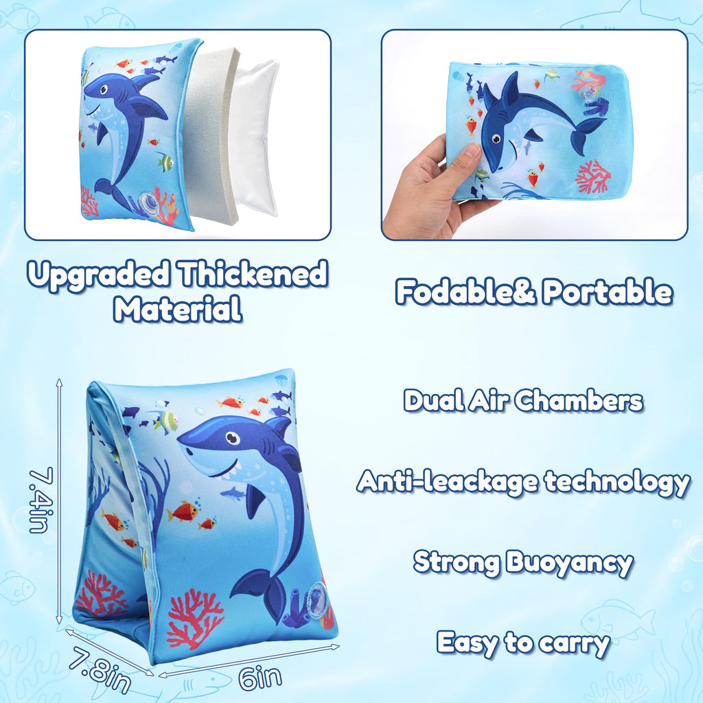 PARENTSWELL 2 Pack Fabric Arm Floaties for Kids – Inflatable Shark Design Pool Sleeves for Toddlers & Children
