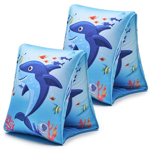 PARENTSWELL 2 Pack Fabric Arm Floaties for Kids – Inflatable Shark Design Pool Sleeves for Toddlers & Children