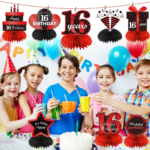 Parfundg Red and Black 16th Birthday Honeycomb Centerpieces – 8-Piece Table Topper Set for Boys and Girls