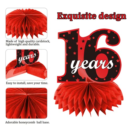 Parfundg Red and Black 16th Birthday Honeycomb Centerpieces – 8-Piece Table Topper Set for Boys and Girls