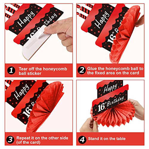 Parfundg Red and Black 16th Birthday Honeycomb Centerpieces – 8-Piece Table Topper Set for Boys and Girls