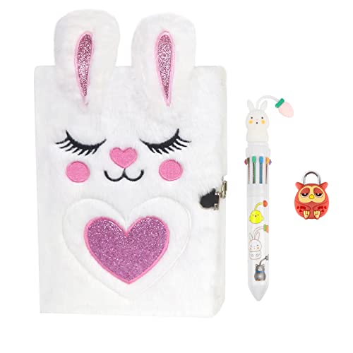 ParkistStar Plush Bunny Diary with Lock – A5 Ruled Notebook for Girls, 80 Pages, Pen & Keys Included