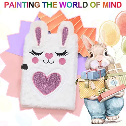 ParkistStar Plush Bunny Diary with Lock – A5 Ruled Notebook for Girls, 80 Pages, Pen & Keys Included