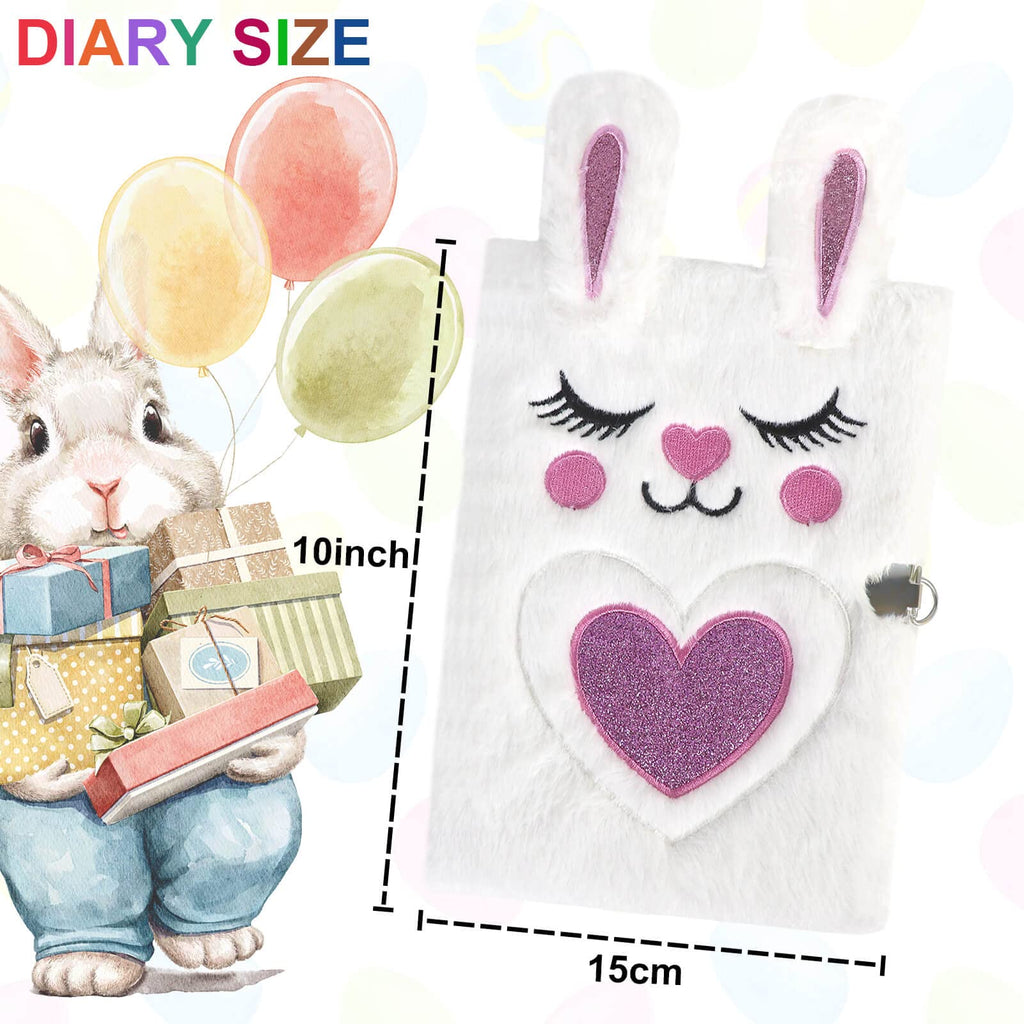 ParkistStar Plush Bunny Diary with Lock – A5 Ruled Notebook for Girls, 80 Pages, Pen & Keys Included