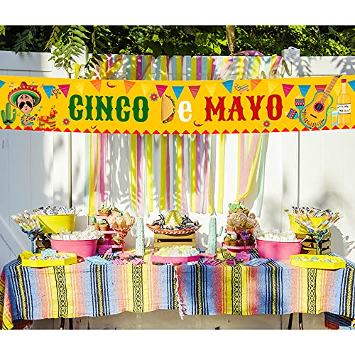 Partico Copper Cinco de Mayo Banner - Large 9.8x1.5 ft Polyester Fiesta Decoration for Parties, Baby Showers, Birthdays