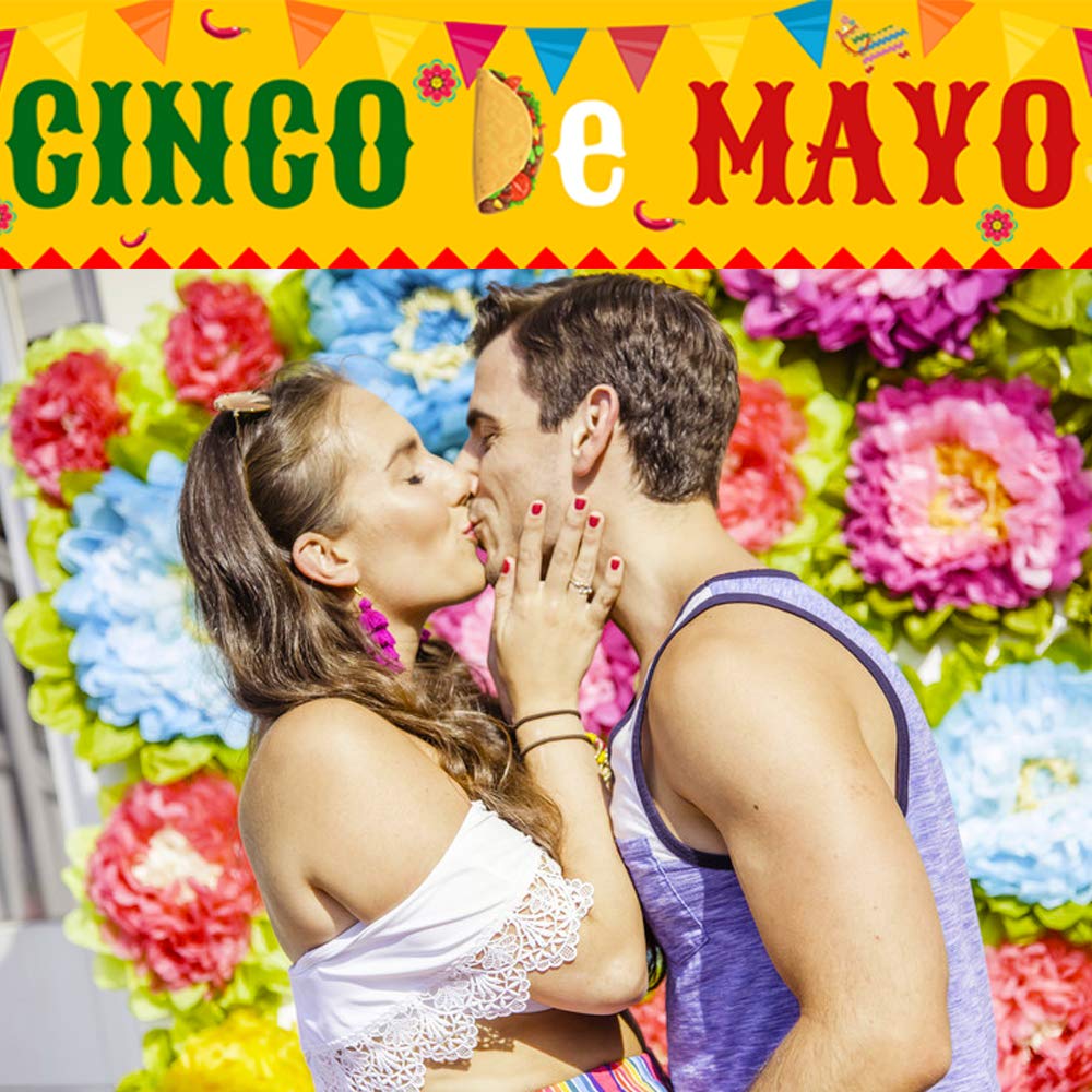 Partico Copper Cinco de Mayo Banner - Large 9.8x1.5 ft Polyester Fiesta Decoration for Parties, Baby Showers, Birthdays