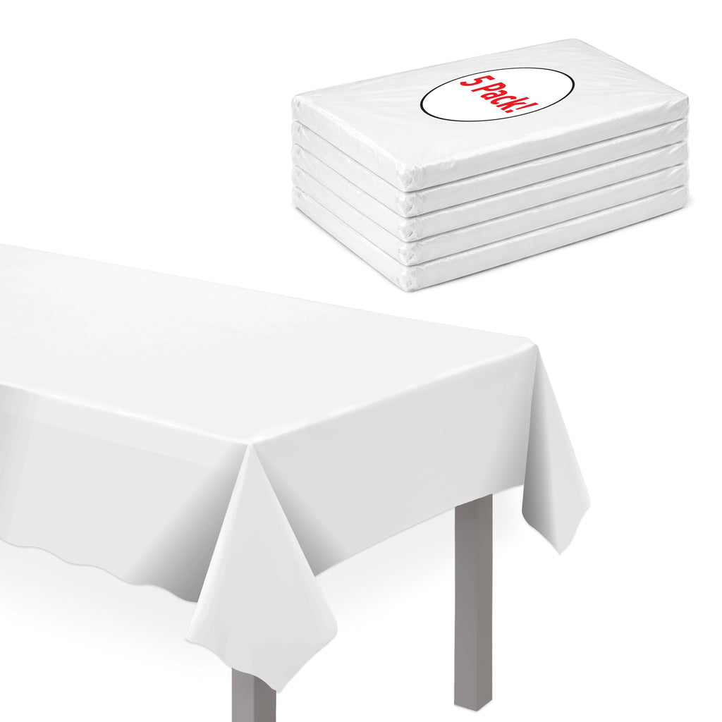 Party City Plastic Tablecover Set of 5 - White, 108 x 54 Inches, Rectangular