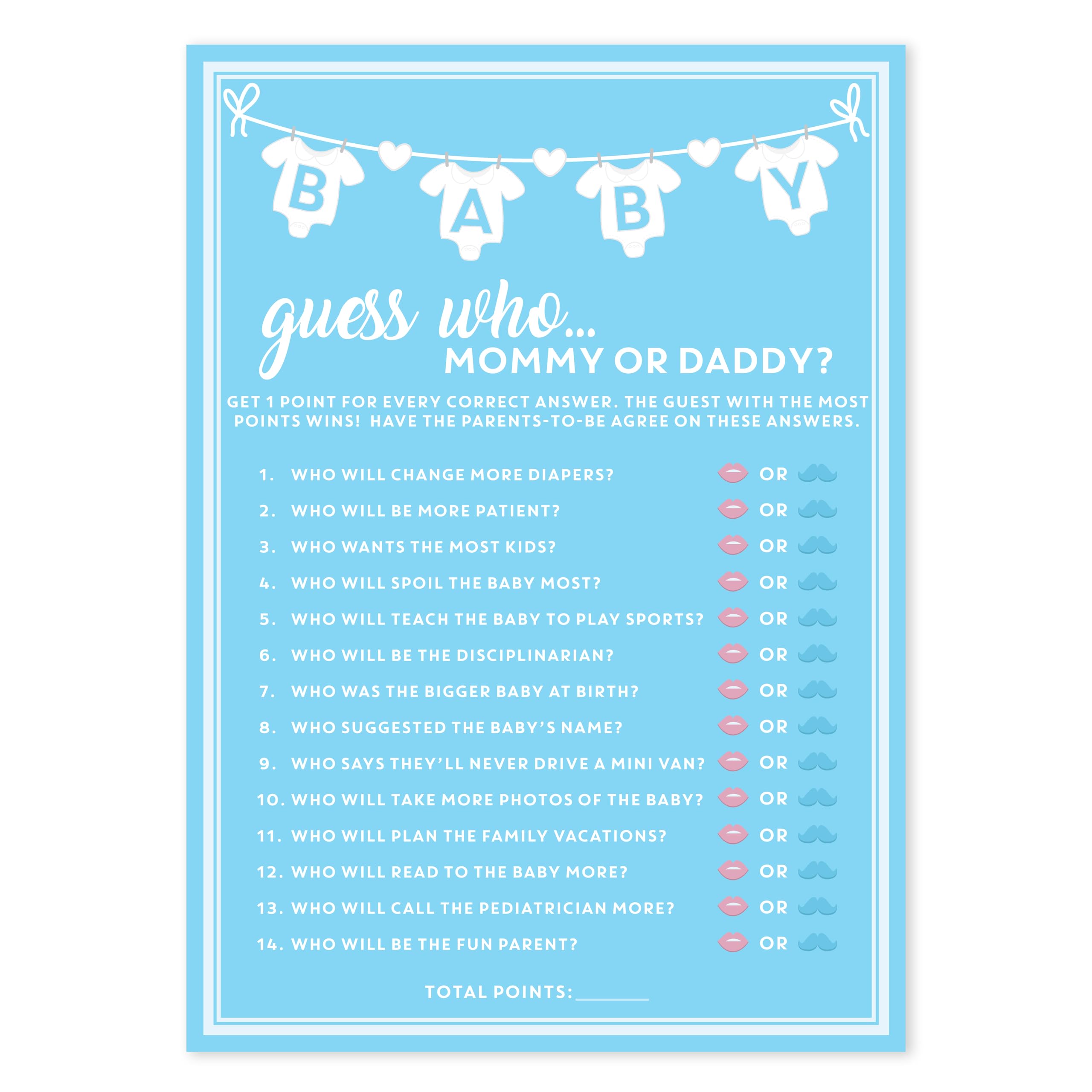 Party Hearty 50-Piece Baby Shower Guess Who Game Cards – Blue Boy Theme