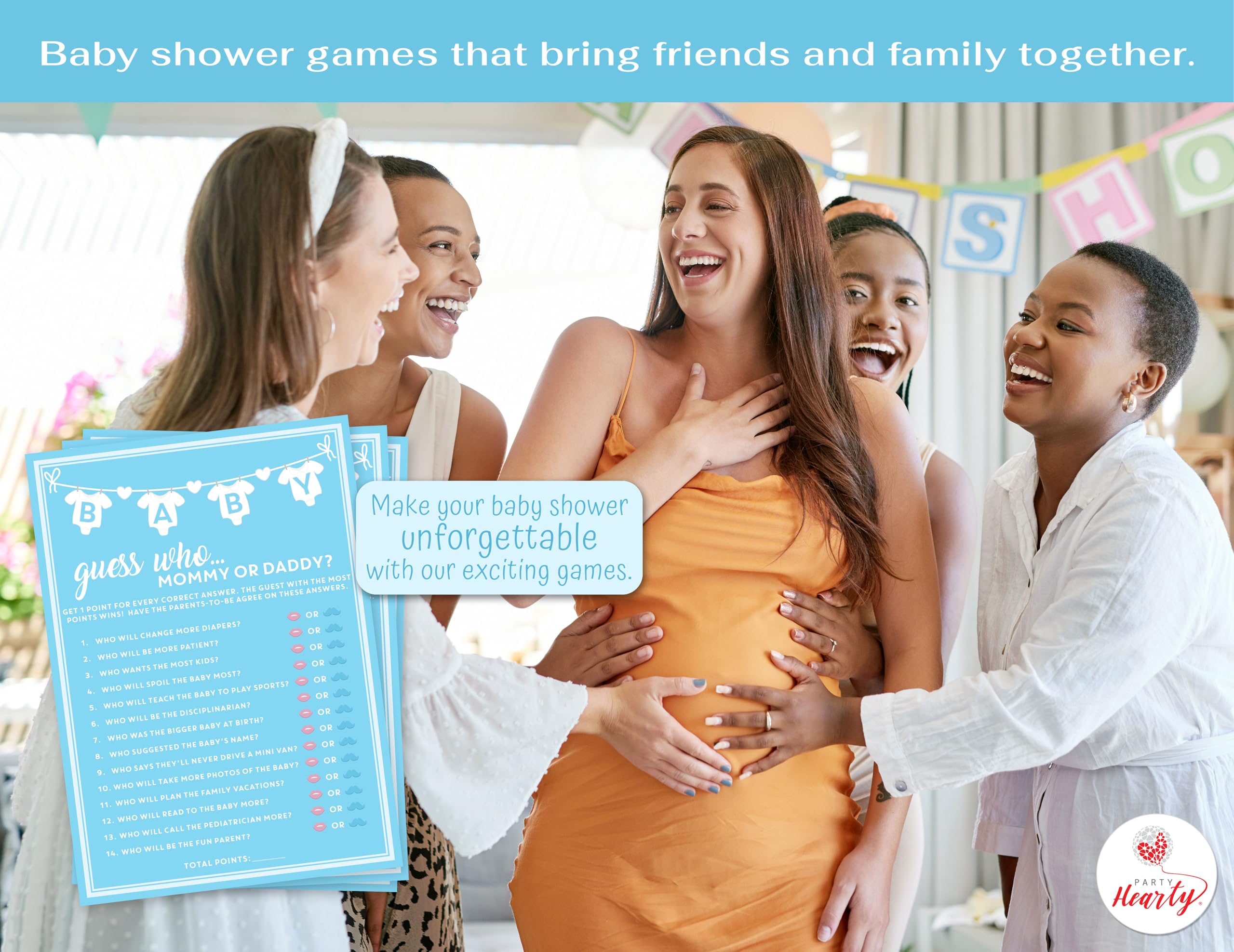 Party Hearty 50-Piece Baby Shower Guess Who Game Cards – Blue Boy Theme