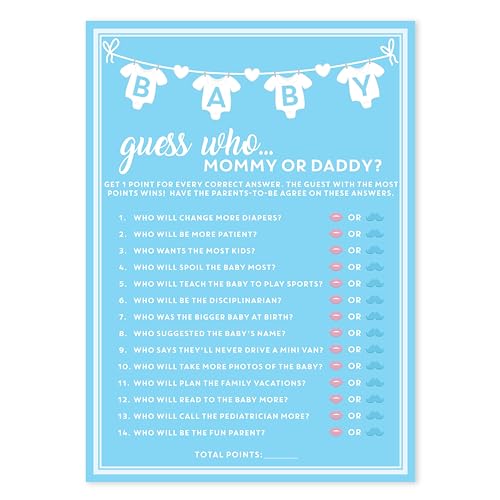 Party Hearty 50-Piece Baby Shower Guess Who Game Cards – Blue Boy Theme