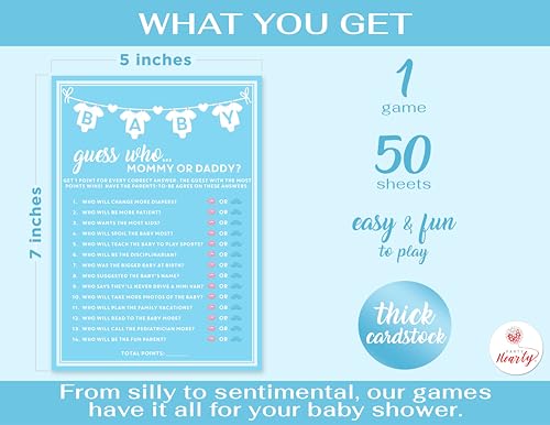 Party Hearty 50-Piece Baby Shower Guess Who Game Cards – Blue Boy Theme