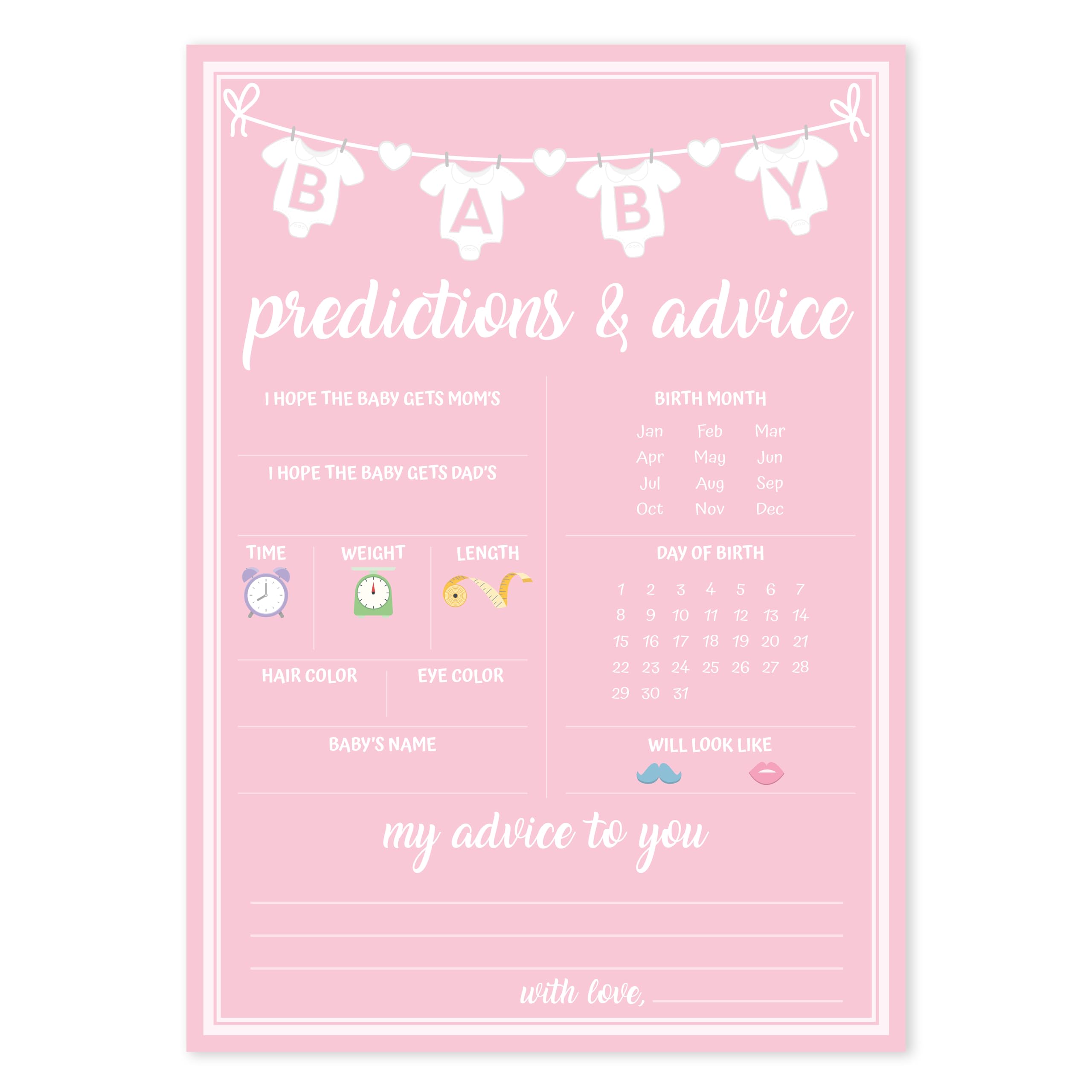Party Hearty 50-Piece Pink Baby Shower Prediction & Advice Game Cards – Fun Activity for Girls