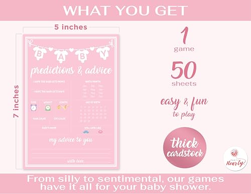 Party Hearty 50-Piece Pink Baby Shower Prediction & Advice Game Cards – Fun Activity for Girls