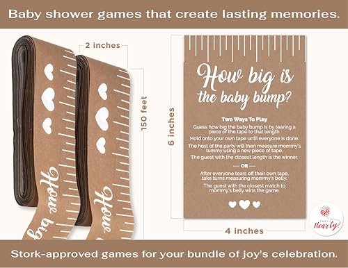 Party Hearty Baby Shower Tummy Measure Game – 2 Rolls, 2in x 150ft, Fun Gender Neutral Icebreaker
