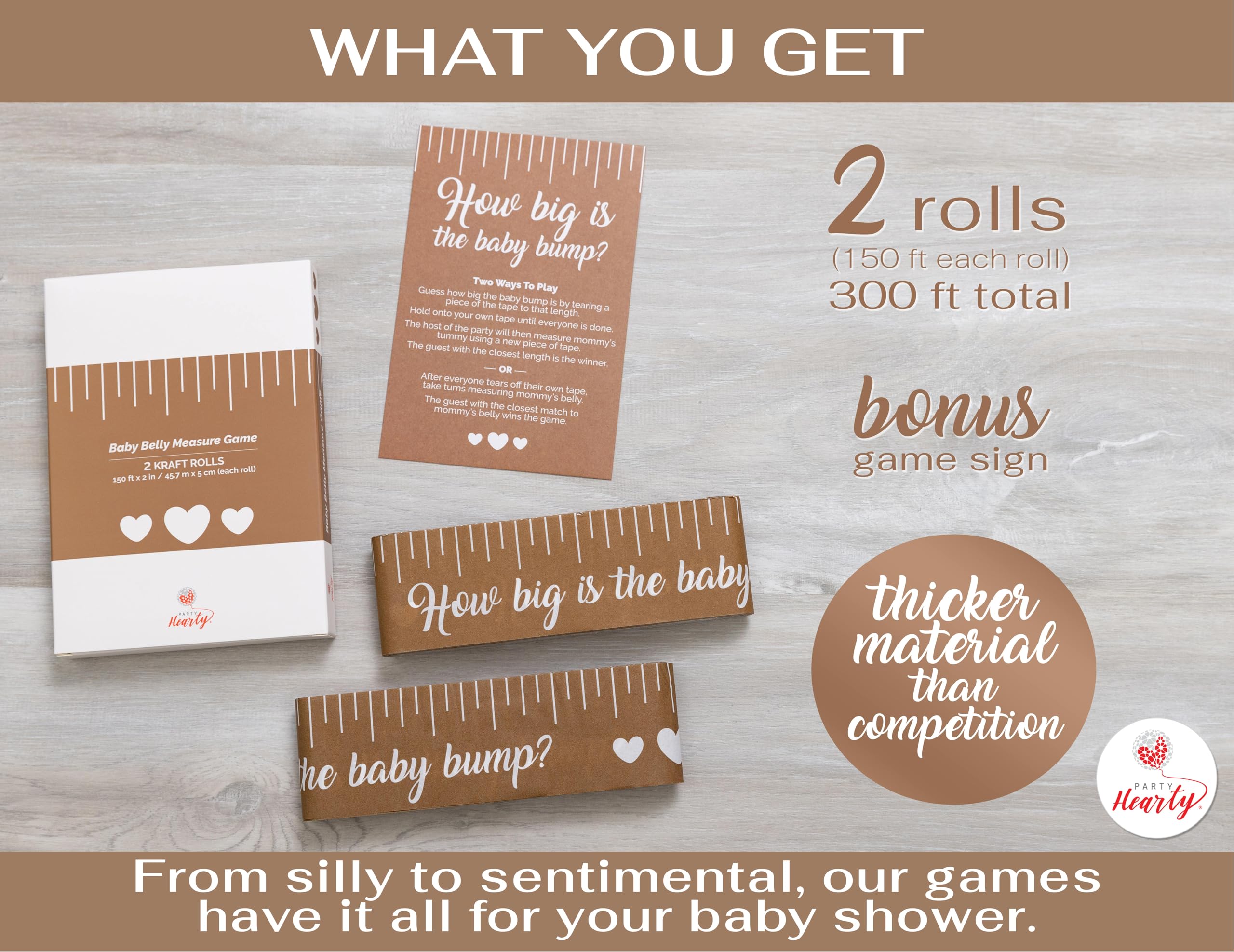 Party Hearty Baby Shower Tummy Measure Game – 2 Rolls, 2in x 150ft, Fun Gender Neutral Icebreaker