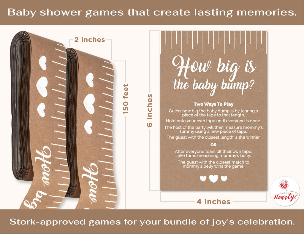 Party Hearty Baby Shower Tummy Measure Game – 2 Rolls, 2in x 150ft, Fun Gender Neutral Icebreaker
