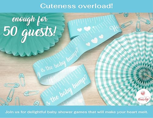 Party Hearty Blue Tummy Measure Tape Baby Shower Game - 2 Rolls, 2x150 ft - Fun Activity for Guests