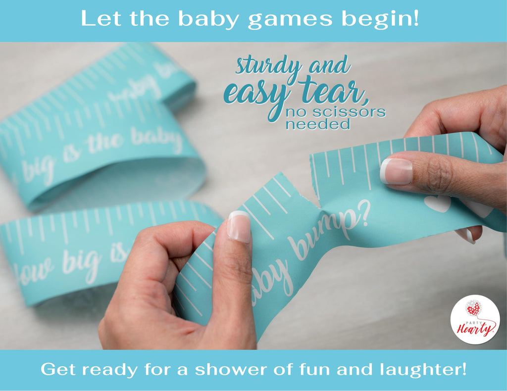 Party Hearty Blue Tummy Measure Tape Baby Shower Game - 2 Rolls, 2x150 ft - Fun Activity for Guests