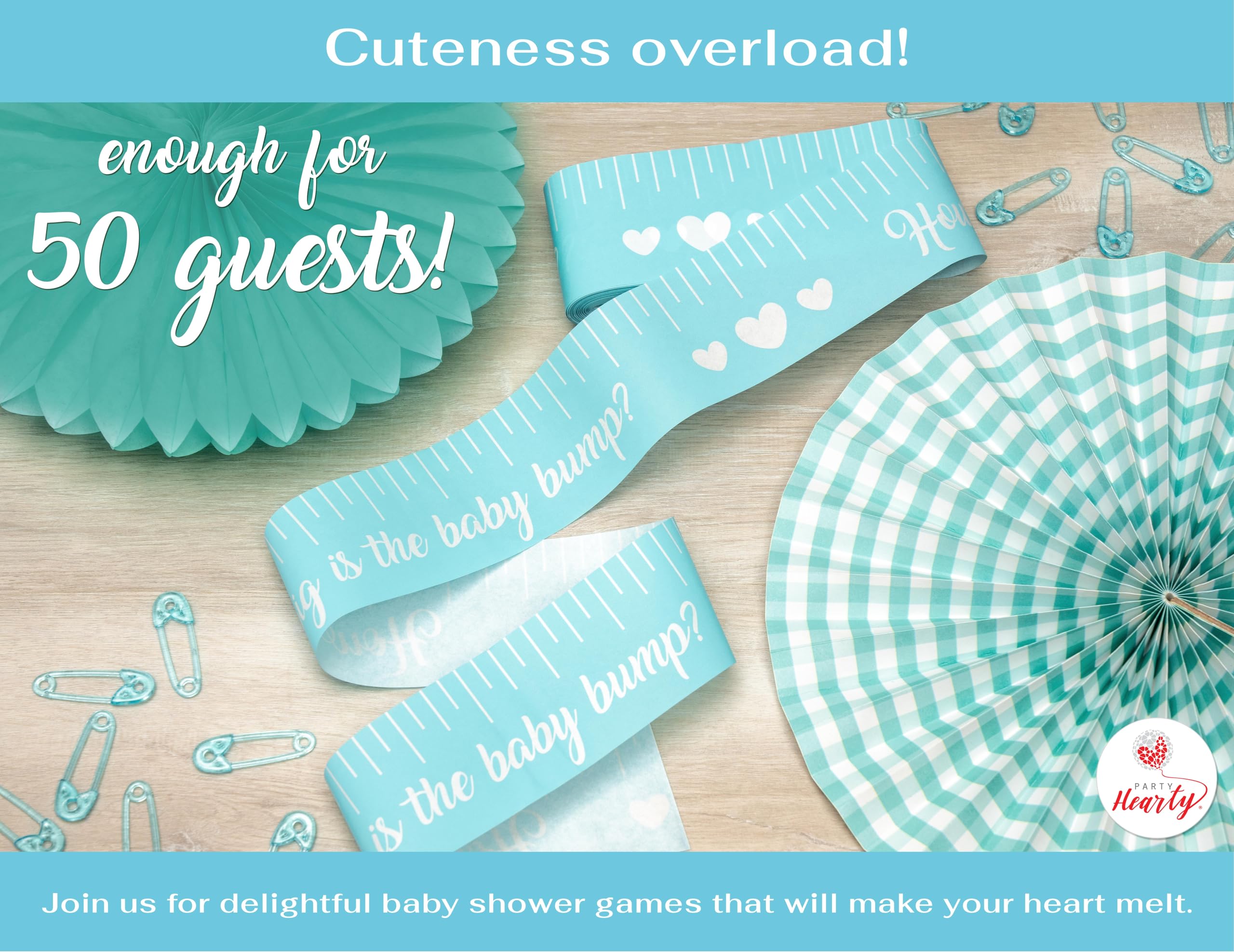 Party Hearty Blue Tummy Measure Tape Baby Shower Game - 2 Rolls, 2x150 ft - Fun Activity for Guests