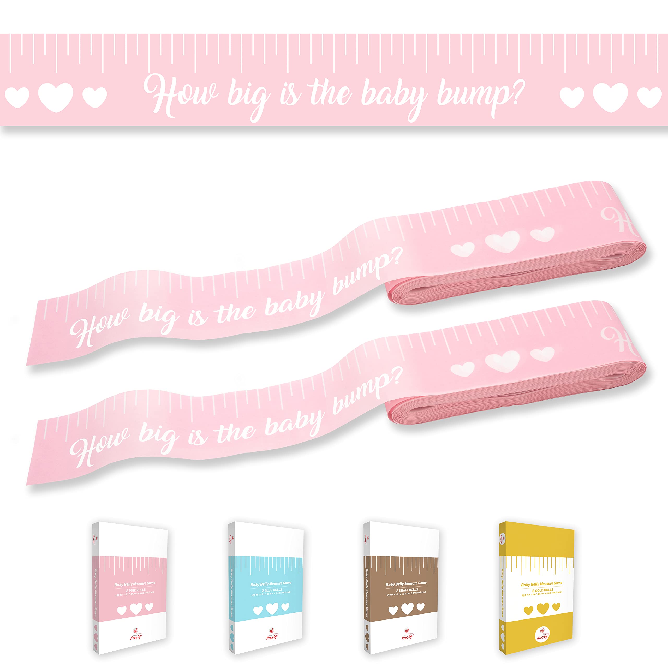 Party Hearty Pink Baby Shower Tummy Measure Game – 2 Rolls, 150 Feet Each, Fun Icebreaker Activity