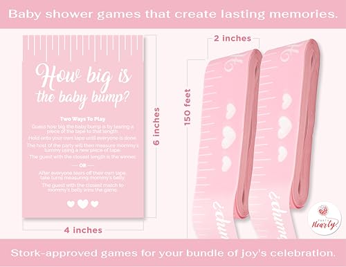 Party Hearty Pink Baby Shower Tummy Measure Game – 2 Rolls, 150 Feet Each, Fun Icebreaker Activity