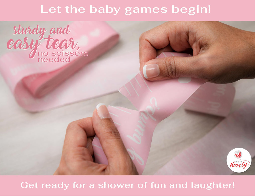 Party Hearty Pink Baby Shower Tummy Measure Game – 2 Rolls, 150 Feet Each, Fun Icebreaker Activity