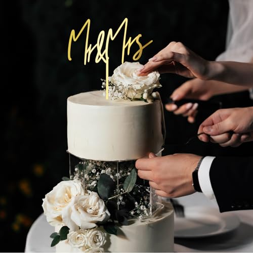 Party to Be Mr & Mrs Wedding Cake Topper – Golden Acrylic (Design 04)