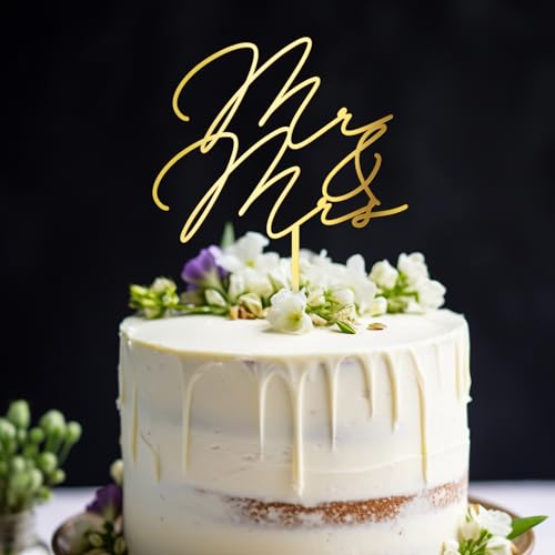 Party to Be Mr & Mrs Wedding Cake Topper – Golden Mirror Acrylic (6 inches)