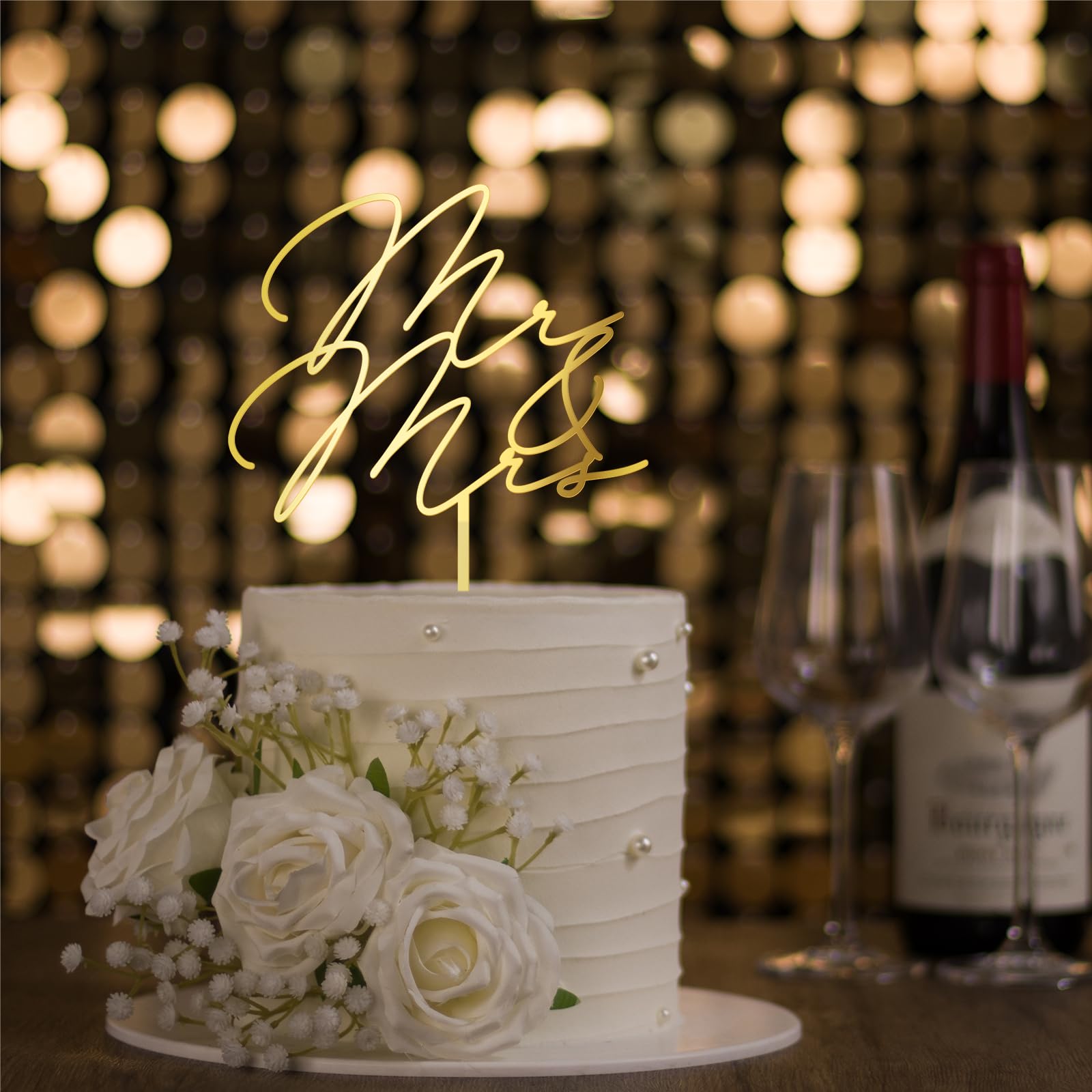 Party to Be Mr & Mrs Wedding Cake Topper – Golden Mirror Acrylic (6 inches)