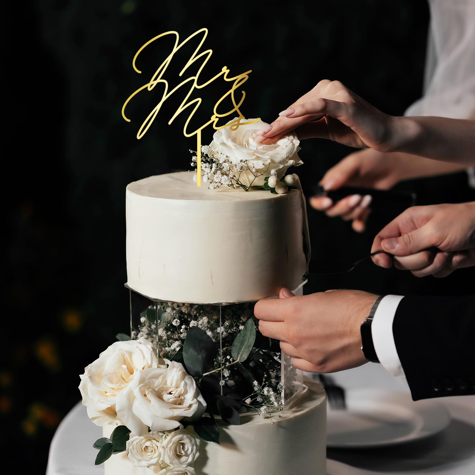 Party to Be Mr & Mrs Wedding Cake Topper – Golden Mirror Acrylic (6 inches)