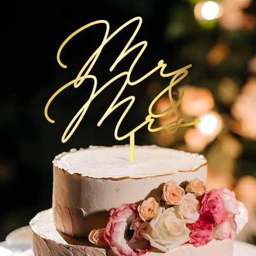 Party to Be Mr & Mrs Wedding Cake Topper – Golden Mirror Acrylic (6 inches)