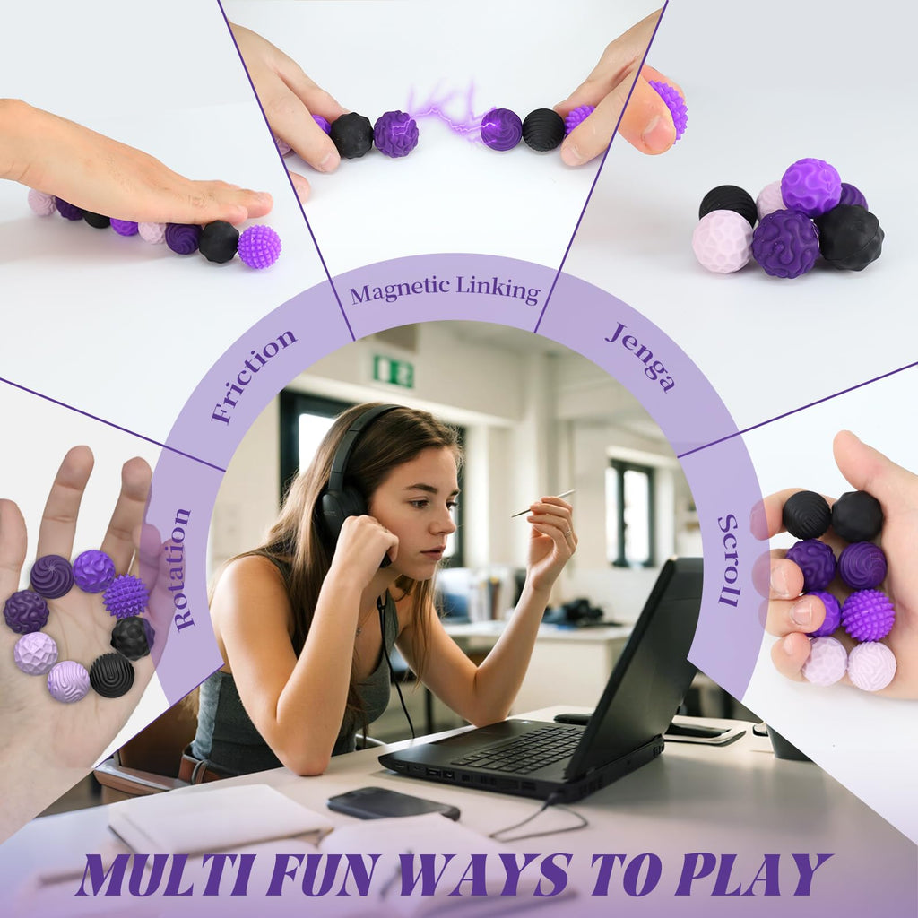 PARTY TONIGHT Silicone Magnetic Balls (8-Pack) - Quiet Fidget Toys for Adults & Teens with Textured Stress Relief