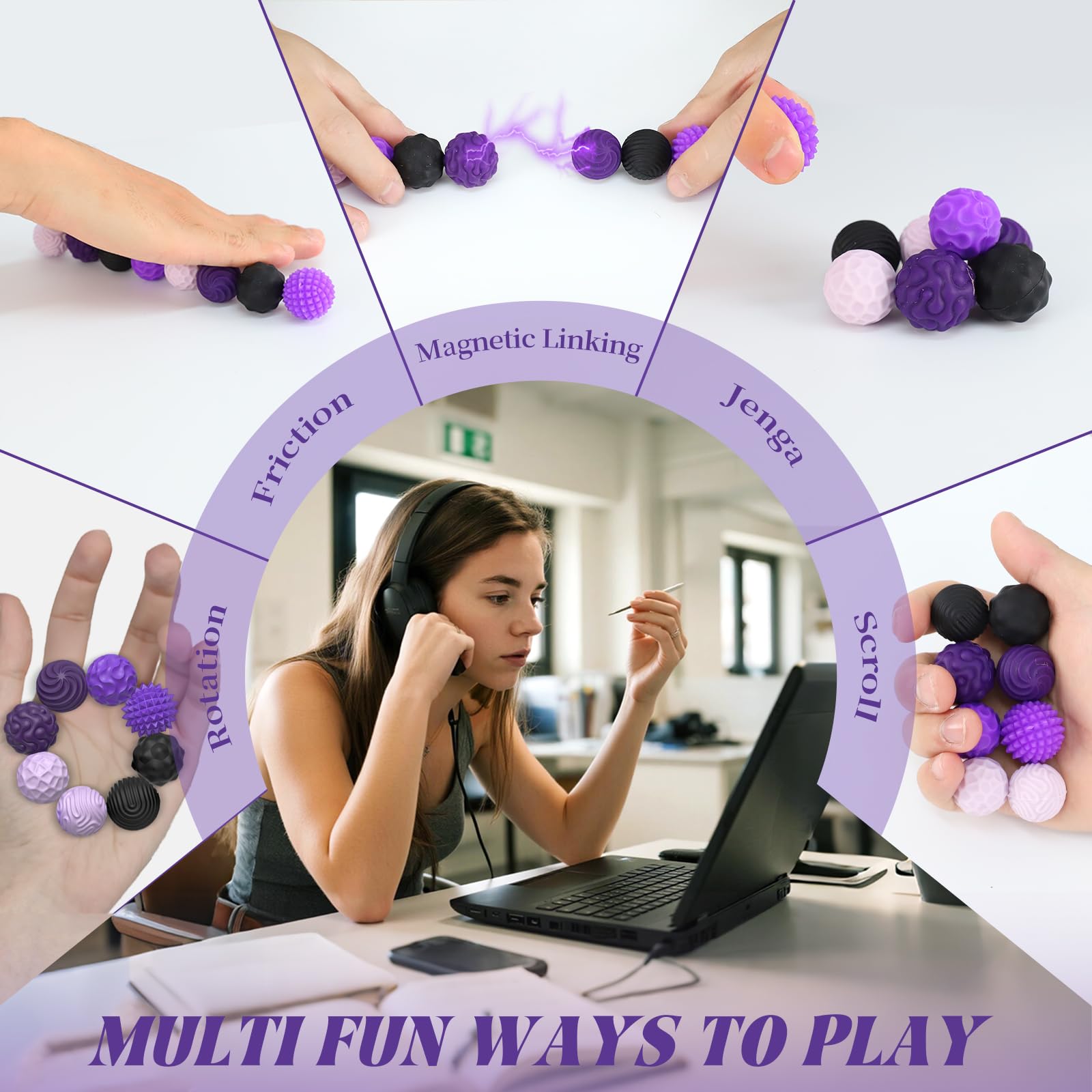PARTY TONIGHT Silicone Magnetic Balls (8-Pack) - Quiet Fidget Toys for Adults & Teens with Textured Stress Relief