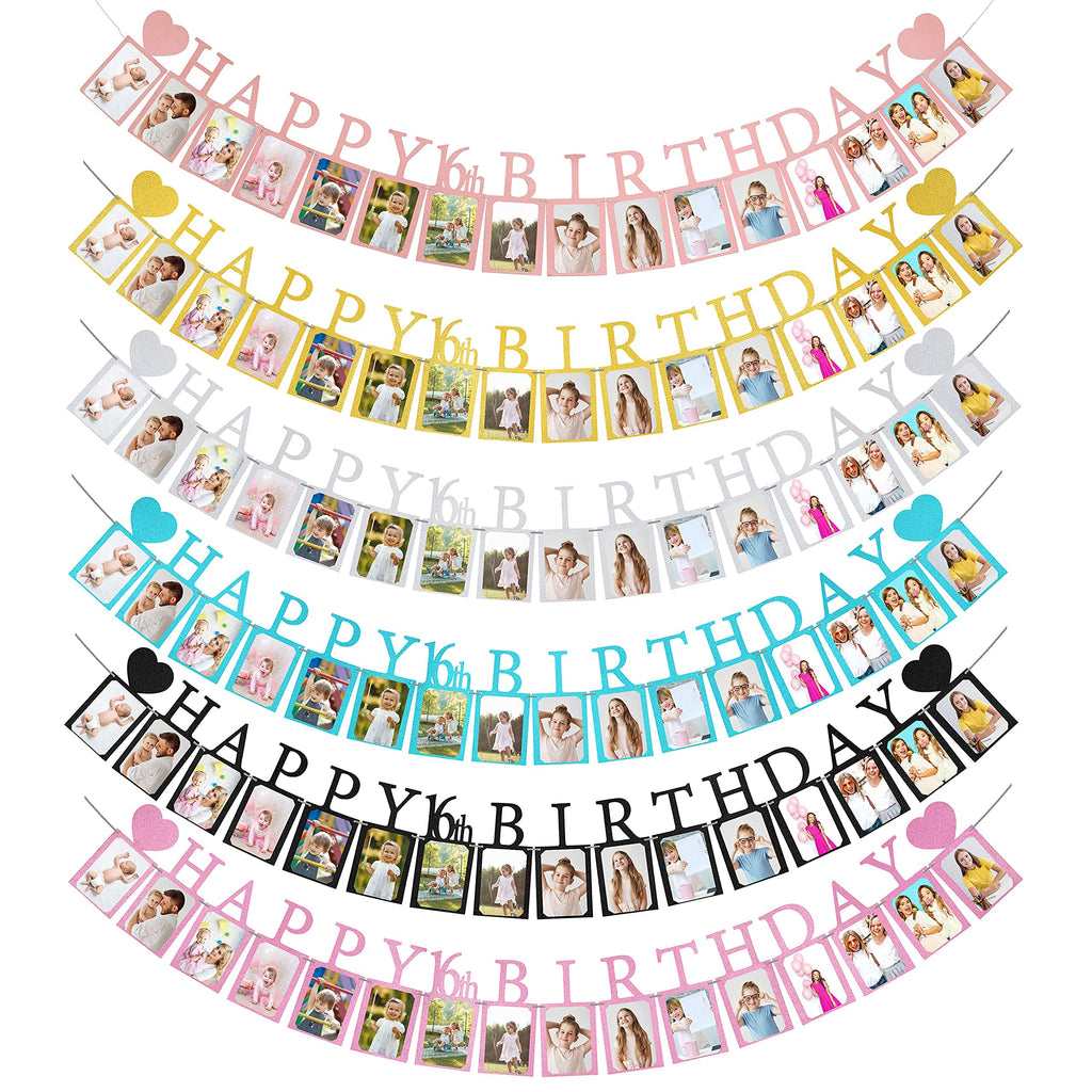 PartyHooman Pre-Assembled Sweet 16 Photo Banner - Purple with 16 Card Frames