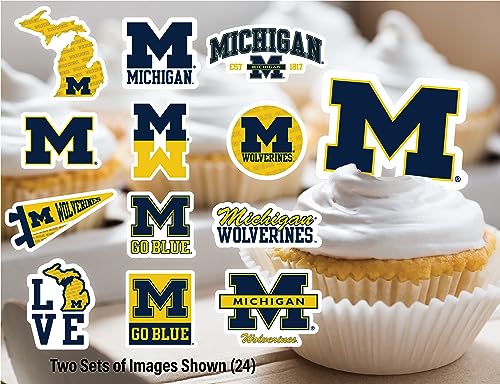 PartyKandy 24-Pack Michigan Wolverines Cupcake Toppers – Preassembled 3-4 Inch Picks for Game Day, Graduation & Birthday Parties