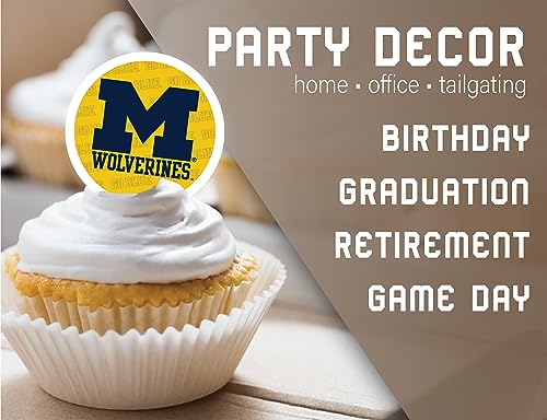 PartyKandy 24-Pack Michigan Wolverines Cupcake Toppers – Preassembled 3-4 Inch Picks for Game Day, Graduation & Birthday Parties