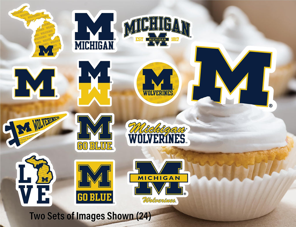PartyKandy 24-Pack Michigan Wolverines Cupcake Toppers – Preassembled 3-4 Inch Picks for Game Day, Graduation & Birthday Parties