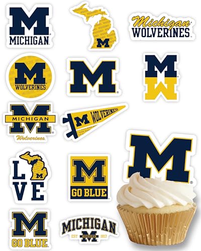 PartyKandy 24-Pack Michigan Wolverines Cupcake Toppers – Preassembled 3-4 Inch Picks for Game Day, Graduation & Birthday Parties