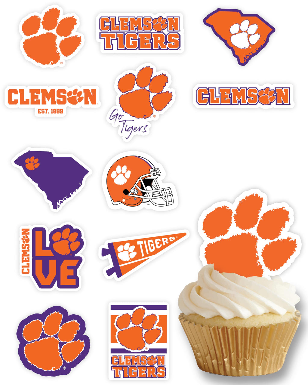PartyKandy Clemson Tigers Cupcake Toppers – 24 Preassembled Party Decorations for Football, Birthday, Graduation