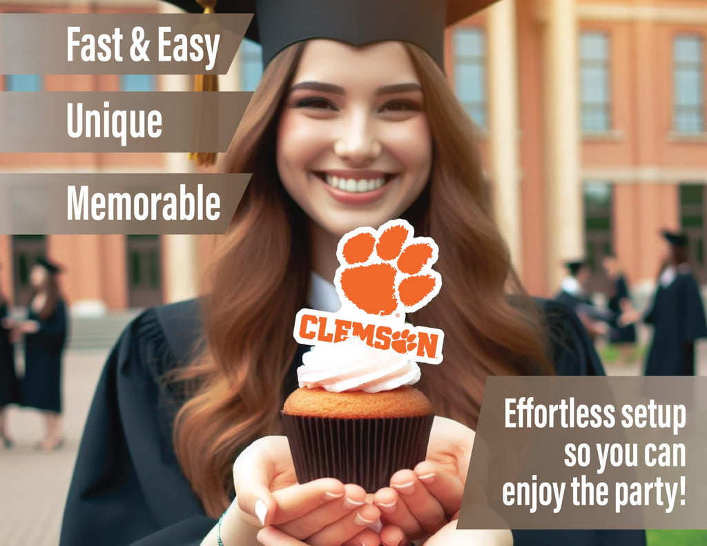 PartyKandy Clemson Tigers Cupcake Toppers – 24 Preassembled Party Decorations for Football, Birthday, Graduation
